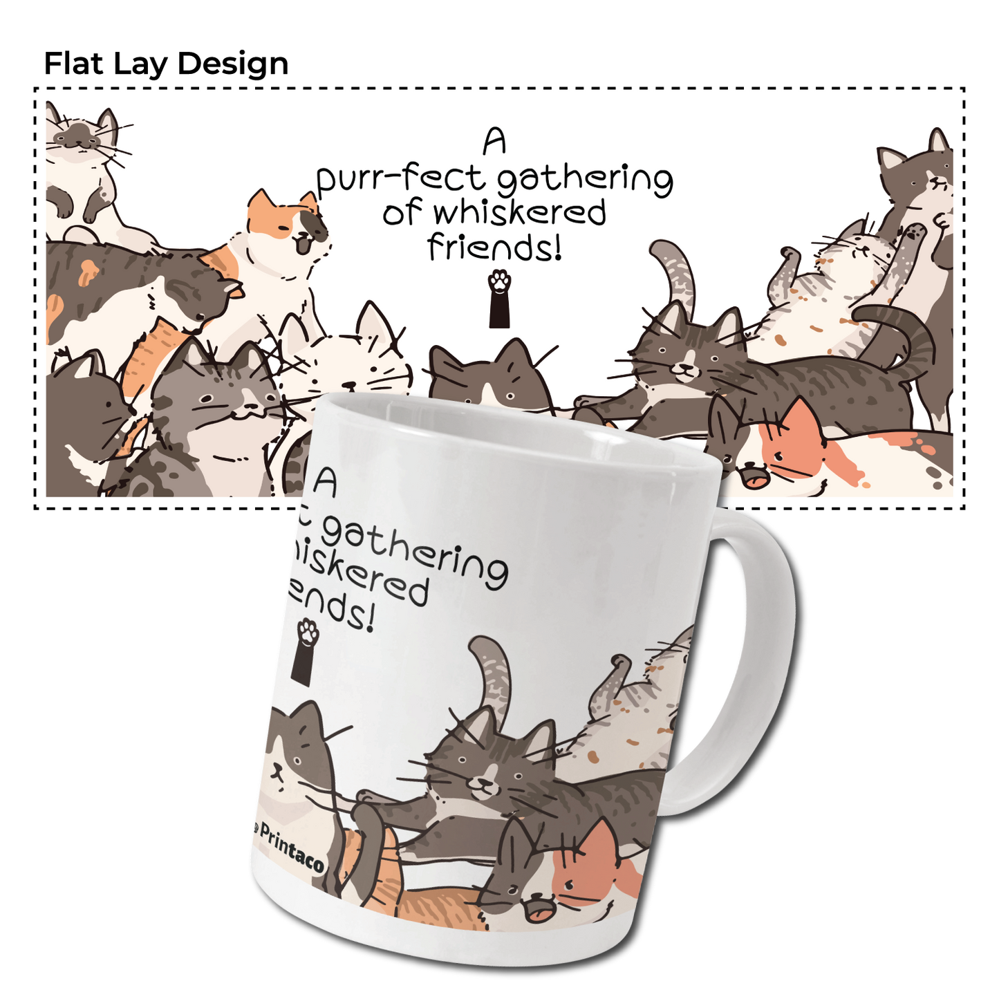 11oz Ceramic Mug: A purr-fect gathering of whiskered friends