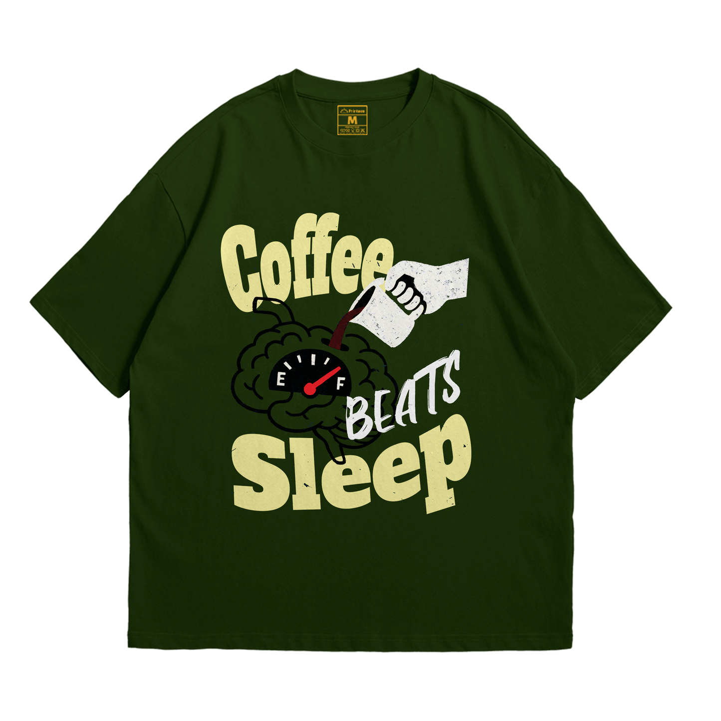 Premium Oversized Cotton Shirt: Coffee Beats Sleep