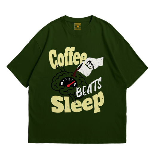 Premium Oversized Cotton Shirt: Coffee Beats Sleep
