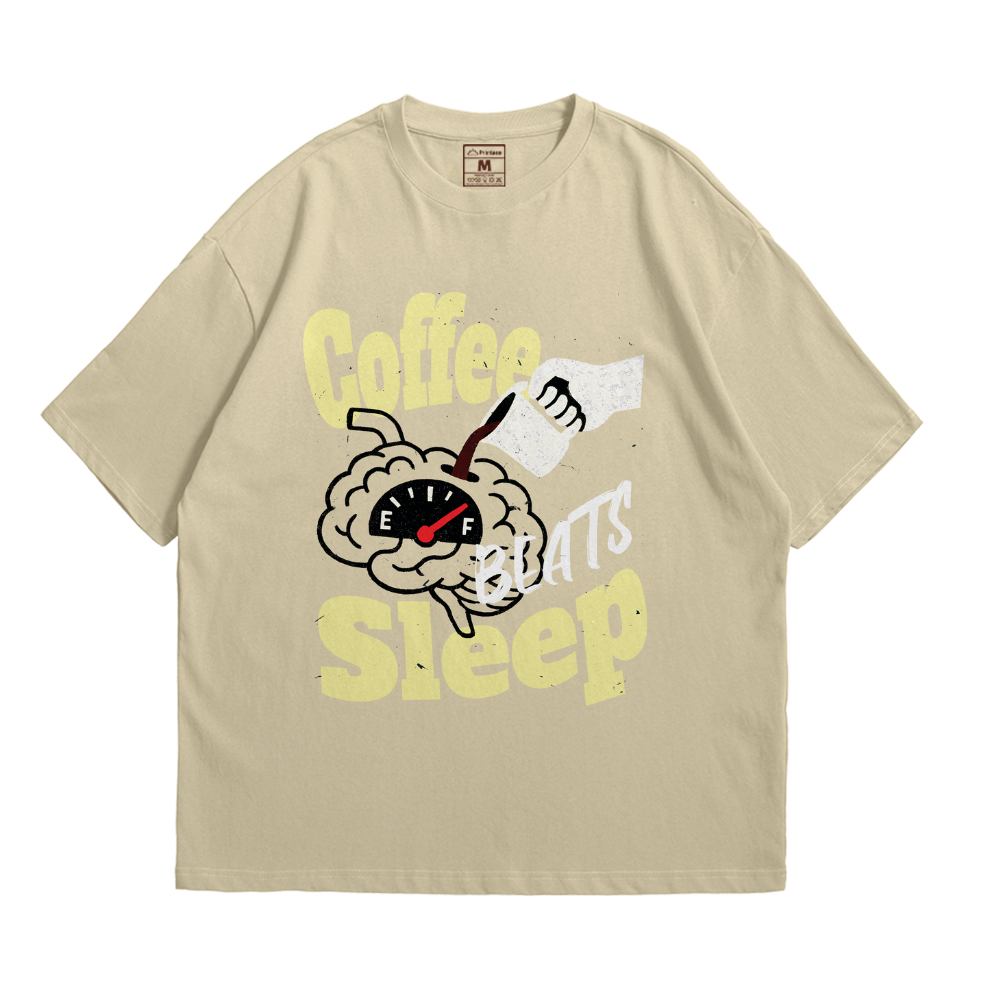 Premium Oversized Cotton Shirt: Coffee Beats Sleep