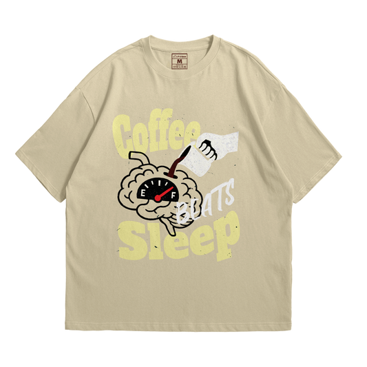 Premium Oversized Cotton Shirt: Coffee Beats Sleep