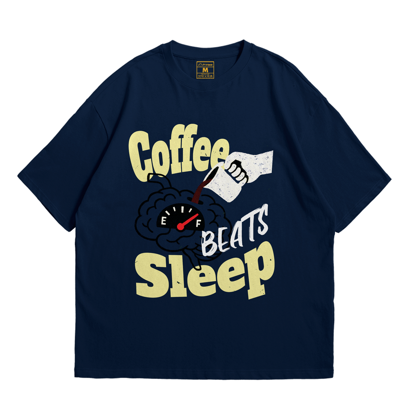 Premium Oversized Cotton Shirt: Coffee Beats Sleep