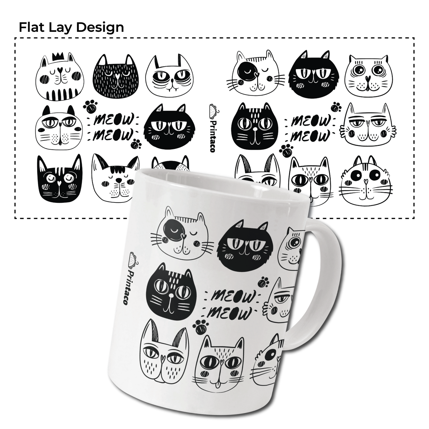 11oz Ceramic Mug: Doodle cats