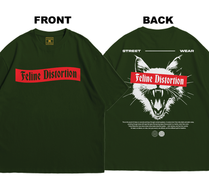 Premium Oversized Cotton Shirt: Feline Distortion (Front and Back)