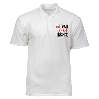 Cotton Polo Shirt: Teach Love Inspire Pocket